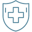 Shield icon with a cross inside on a white background