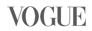 Gray 'VOGUE' logo on a white background