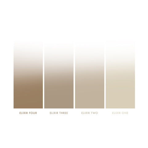 Color scale showing how strong each of the Sugared and Bronzed tanning solutions are, from the darker Elixir Four to the lighter Elixir One
